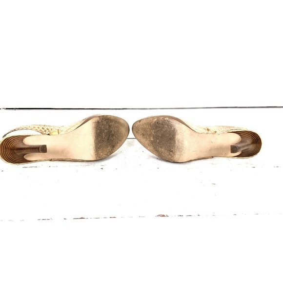 Alfani  beige gold snake embossed high heel leather sling back pumps 7.5M - Picture 7 of 7